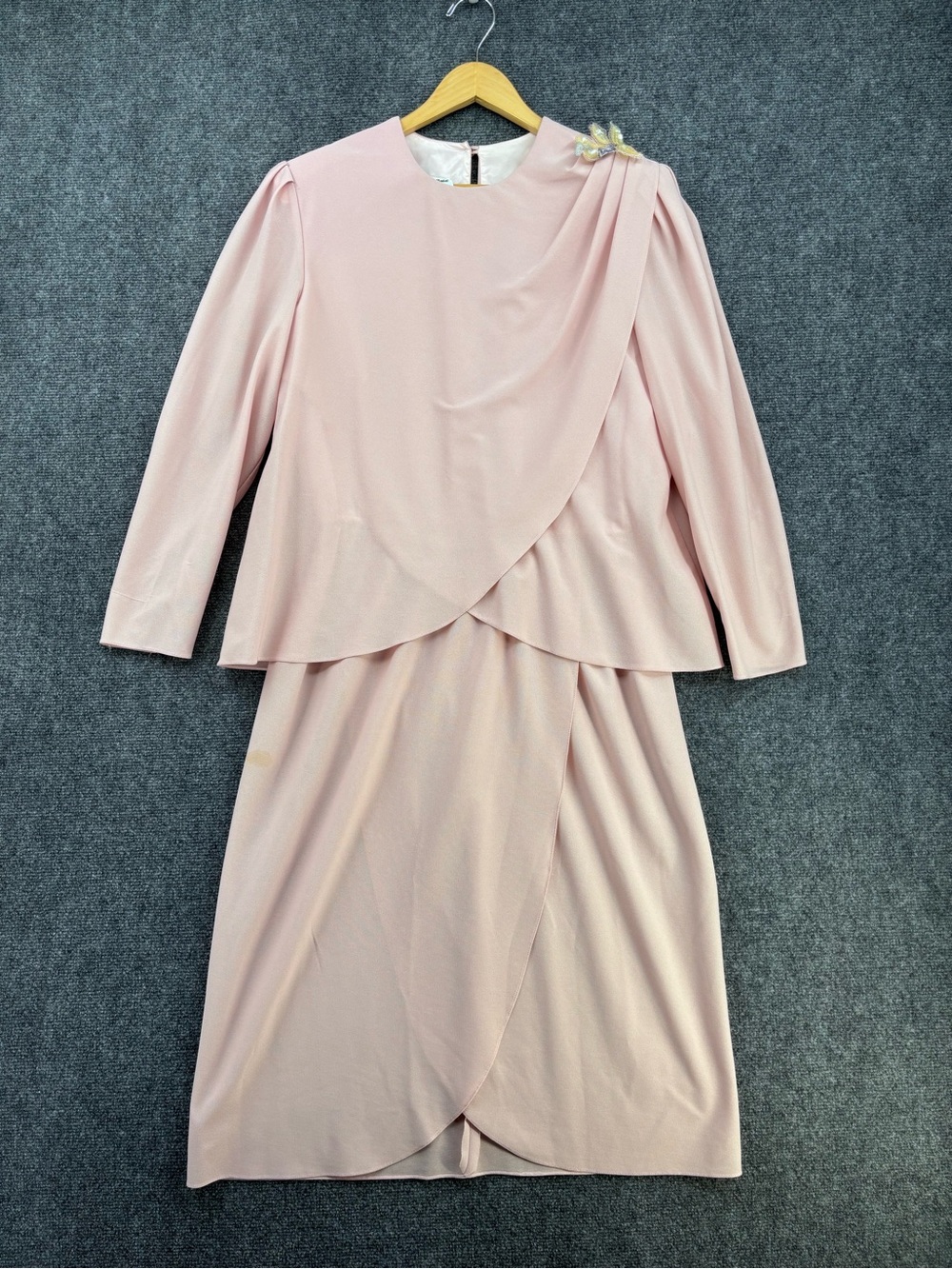 VTG 1980’s Boston Maid Light Pink Mother Of The Bride/Groom Midi Dress Womens 14